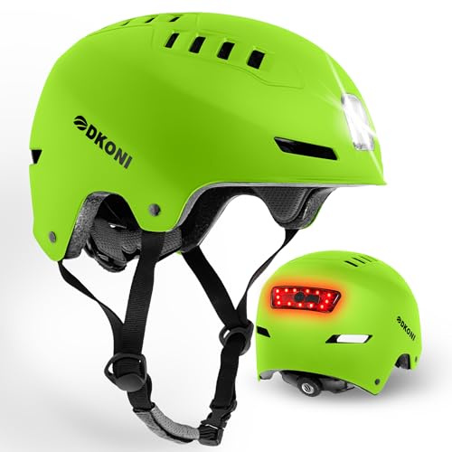 DKONI Bike Helmet with LED Lights Bicycle Helmets Commuter Cycling Helmet USB Rechargeable Front & Back LED Light Helmet for Adult Men Women (Medium, Lemon Yellow)