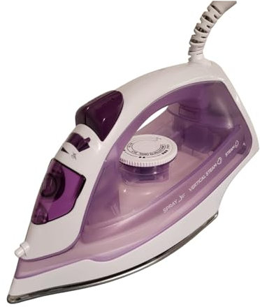 Ferro da Stiro a Vapore Empotec Viola 1600W Serbatoio 200ml Piastra Acciaio Inox Regolazione Temperatura Protezione Surriscaldamento Getto di Vapore 19,7×10,5 cm
