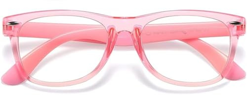 Awdchny Kids Blue Light Blocking Glasses for Boys Girls Computer Anti Blue Light Glasses UV Protection Age 3–12 6003 Transparent Pink