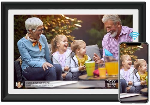 Digitaler Bilderrahmen mit 32 GB 10,1 Zoll WLAN HD IPS-Touchscreen Senden von Fotos Oder Videos Per App Oder E-Mail Unterstützung für USB-Laufwerk/SD-Karte zur Speichererweiterung Automatische Drehung