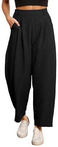 Generisch Business Hose Damen Sommer Anzughose Knopfleiste Wide Leg Barrel Pants mit Taschen Business-Hosen Elegant Freizeithose Stretch High Waist Damenhose Sommerhosen Lässige Outdoor Hose