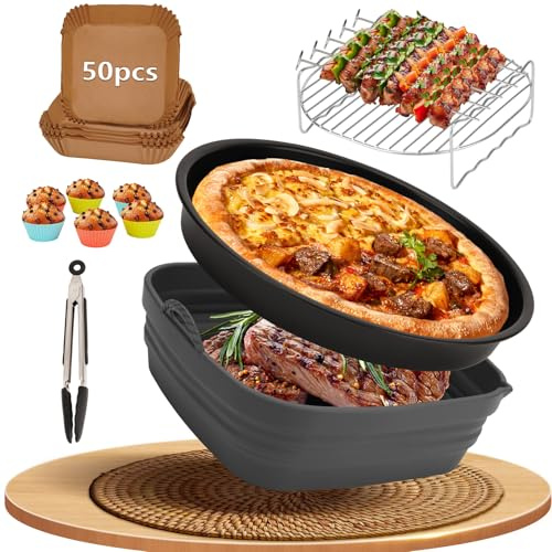 11-teiliges Airfryer Zubehör für Cosori Turbo Tower Pro, Cosori Turboblaze, Philips Airfryer XXL 7,2L-7,3L, XL 6,2L, Ninja, Tefal, BPA-frei Heißluftfritteuse Zubehör mit Backpapier und Silikonform