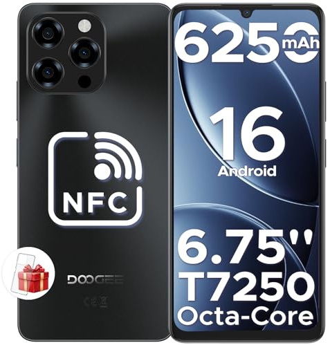 DOOGEE Note 58 Smartphone Pas Cher Android 16,32 Go (8 Go RAM)+128 Go ROM/TF 2TB Telephone Portable Pas Cher,6250mAh Telephone,Unisoc T7250 Smartphone,6.75 HD,16MP+8MP,NFC/Widevine L1/4G SIM/Face ID