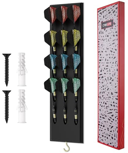 CyeeLife Porte-fléchettes en Bois pour 12 fléchettes, Support Mural pour fléchettes, Rangement pour Steel Darts et Soft Darts, Accessoire de Jeu de fléchettes