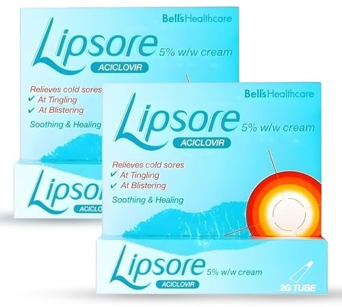 Cold Sore Cream - 5% Aciclovir – Fast Acting Antiviral Treatment for Cold Sores, Rapid Relief Lip Cream, Reduces Healing Time – Lipsore 2 x 2g Blister Care
