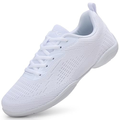 PQWXVYU Girls Mesh Cheerleading Shoes for Cheerleader White Black | Non-Slip Breathable Flexible Footwear Athletic Sneakers for Adult Cheer Practice & All Dance Training