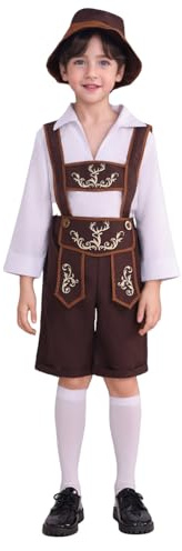 Conjunto de Disfraz de Oktoberfest bávaro para niño, Pantalones de Cuero, Atuendo para de Halloween, Vestido Tradicional alemán, Camisa, Tirantes, Sombrero y Calcetines.#244