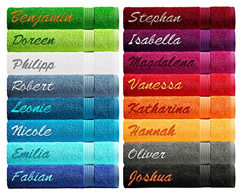 Lashuma Duschtuch mit Namen Bestickt Grau - dunkel, Handtuch Linz, Badehandtuch 70x140 cm