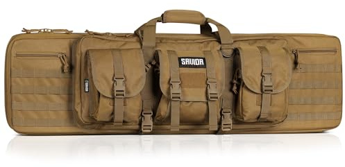 Savior Equipment American Classic Tactical Double Long Gun Bag Pistol Transportation Case w/Backpack Strap, 42 Inch Flat Dark Earth Tan