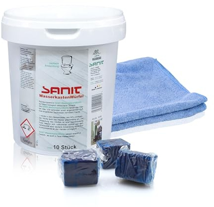 Sanit Wasserkastenwürfel - 10 Stück, 40 Wochen Frische im Badezimmer - inklusive Microfasertuch by kör4u - Made in Germany
