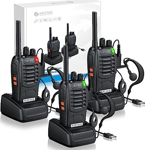 eSynic Professionelle Walkie-Talkies für Erwachsene, wiederaufladbar, 16 Kanäle, VOX, mit Kopfhörern und LED-Lichtern, perfekt für Kinder ab 5 Jahren, Outdoor-Aktivitäten