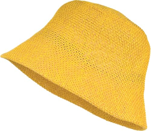 styleBREAKER Damen Papierstroh Sonnenhut | Faltbarer Fischerhut | Leichter Bucket Hat mit Schweißband | Sommerhut mit Krempe als Sonnenschutz für Outdoor Strand Freizeit, Goldgelb