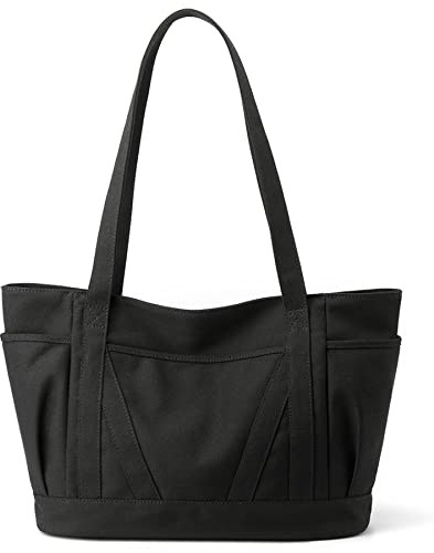 zhongningyifeng Damen-Tragetasche, Canvas, lässiger Tragegriff, große Kapazität, Handtasche mit Reißverschluss, Hobo-Tasche für Arbeit, Reisen, Einkaufen, Schwarz