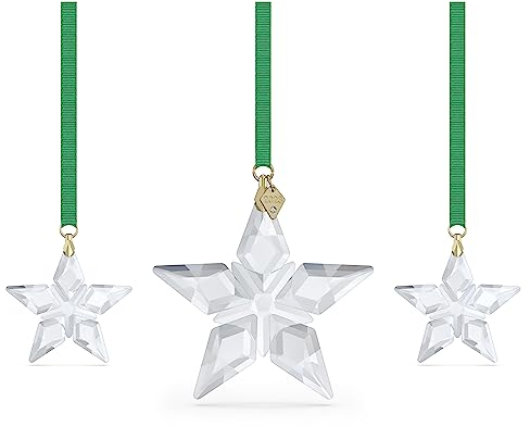 Swarovski Annual Edition Ornament Set 2023, Kristallornamente im Stern-Design, mit Grünem Ripsband