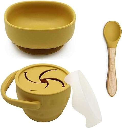 Martons 1+1 Stück Silikon Baby Schüssel Saugnapf mit Kinder Trinkbecher, BPA-Kinderset mit hochwertigem unbedenklichem Silikon-A-Material für Babys und Kleinkinder Jungen und Mädchen MANGO