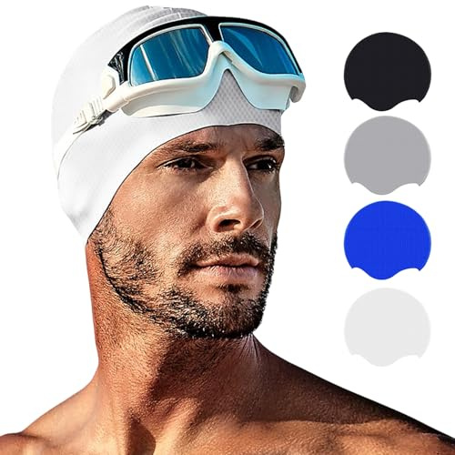 Tripsky Silicone Swim Cap for Long Hair, Swimming Cap for Women Men Teenagers, Stereoscopic Pattern Bathing Cap Ideal for Curly Short Medium Long Hair(White)