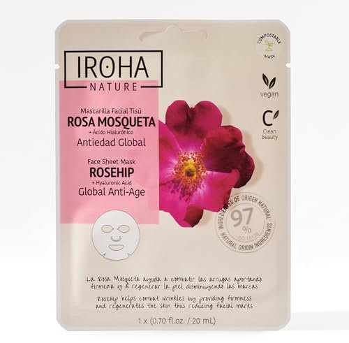 Iroha Nature Mascarilla Facial Antiedad Global | Cosmética Coreana Reafirmante con Rosa Mosqueta | Firmeza y Elasticidad