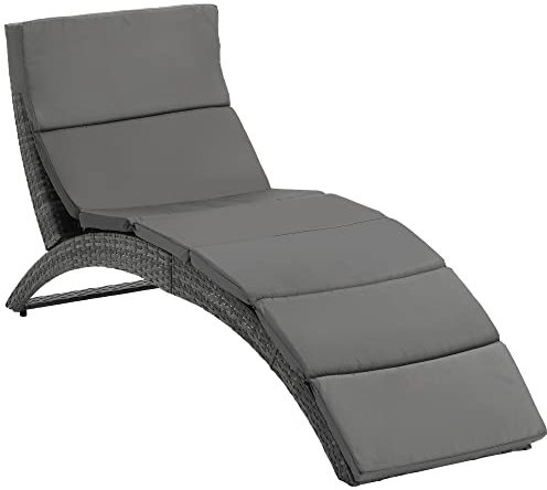 Outsunny Sonnenliege, faltbar, Gartenliege mit Matratze, hoher Komfort, aus Metall und Polyrattan – Grau