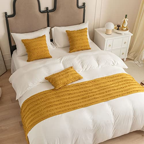 Fudaiki Bettläufer Bettschal Bettflagge Bettschwanzpolster Bettdecke Leinenmischung Wärmehaltung Betttuch für Sofa Schlafzimmer Hotelzimmer Gelb 180 x 45cm für 150cm Bett