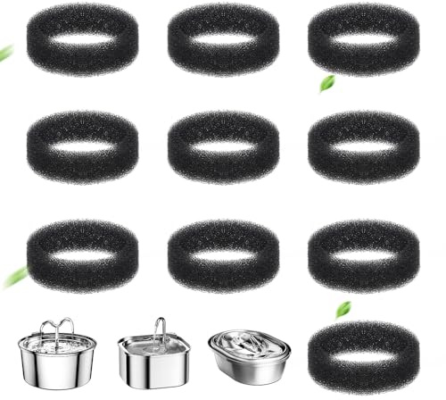 Lot de 10 éponges filtrantes rondes en mousse pour fontaine à boisson pour chat - Éponge filtrante de rechange pour fontaine à eau de 2,5 l, 2,2 l, 2,2 l, compatible avec pompe à eau SMA-800 (noir, 10