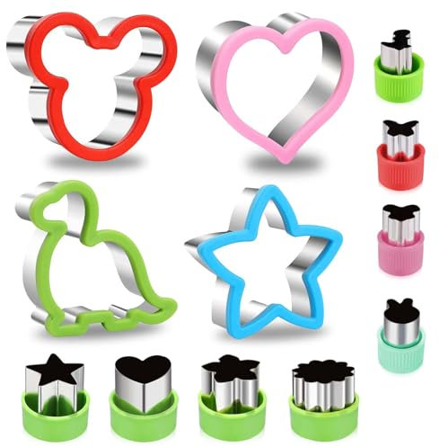 12 PCS Sandwich Cutters, Stainless Steel Vegetable Fruit Cutter Pieces Bread Cutters Dinosaur Cookie Cutters Food Shape Cutters Lunch Box Accessories Kids