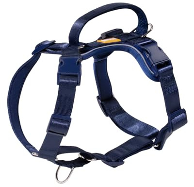 DF Freedom No Pull Martingale Dog Harness, Gentle Control for No Choking, Front Clip Harness with Reflective, Adjustable & Padded Handle for Easy Walking & Training, Navy Blue, 1, Chest 22.4-30.4