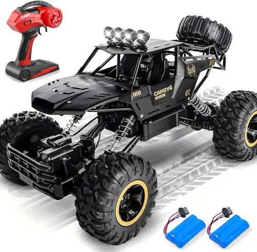 Jiakora 1:12 Grande Voiture télécommandée, 2,4 GHz rc Jouet, 4x4 télécommandée Tout Terrain, Monster Truck avec lumière LED, 2 Batteries, Voiture téléguidée Enfant Cadeau pour garçons de 6 Ans
