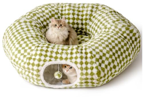 MewooFun Cat Tunnels for Indoor Cats, 90cm Large Cat Donut Tunnel Bed with Washable Cushion, Multifunctional Foldable Interactive Cats Toy, Round Pet Play Rabbit Tube Toy
