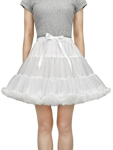 Kryozent Women's Tutu Skirts Puffy Petticoat White Tulle Ballet Dance Skirt for Adult Elastic Waist Costume Underskirt