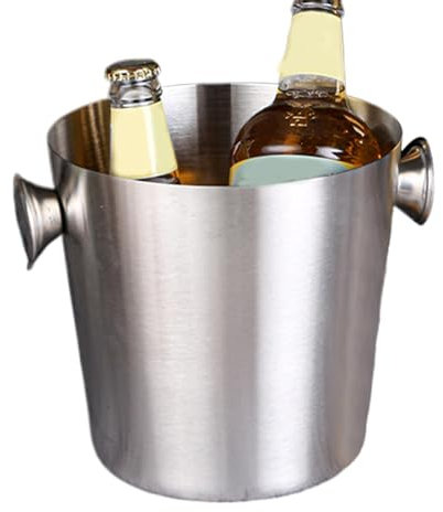 2L Seau À Glace en Acier Inoxydable, Seaux À Glace avec Poignées, Seau À Glace pour Bar À Cocktails, Rafraîchisseur Champagne, pour Bar Fêtes Barbecues, 14x18x17cm