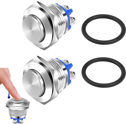 2 Pezzi Di Pressione 16 Mm Attualmente Interruttore Di Pressione Ip67 Impermeabile Pulsante In Metallo Tasto Momentanei 2A 12V 24V 36V Dc 3A Per Auto, Sistemi Di Accensione, Campane (High -Head)