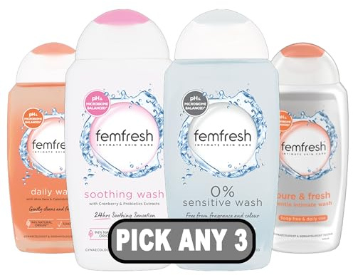 Femfresh Intimate Skin Care Wash 250ml | Pick Any 3 | Daily, Soothing, Sensitive & Fresh Variants | pH Balanced, Soap Free, Gynaecologist Tested | Gentle Feminine Wash for Daily Use