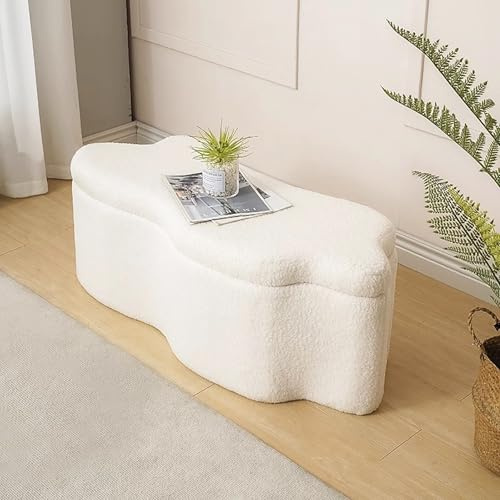 Modern Cloud Storage – Stilvolle Polsterbank mit verstecktem Stauraum und Fußstütze für Wohnzimmer/Schlafzimmer, 78,9 x 40,6 x 43,2 cm, Beige – perfektes Ende des Bettes