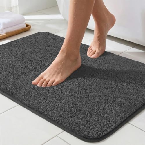 Sour Lemon Badematte rutschfest 40x60 cm, Dunkelgrau Mikrofaser Badteppich Waschbar Badezimmerteppich Weicher Flauschiger Badvorleger Saugfähige Badezimmermatte für Dusche Badewannen WC