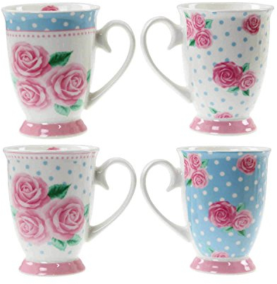 New Bone China Mugs Set of 4 Afternoon Tea Style Coffee Home Kitchen Office Cups