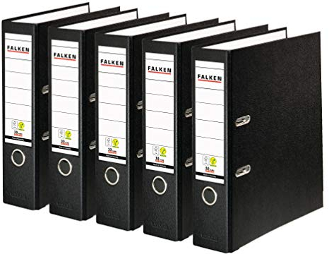 Original Falken 5er Pack PP-Color Kunststoff-Ordner. Made in Germany. 8 cm breit DIN A4 schwarz Vegan Ringordner Aktenordner Briefordner Büroordner Plastikordner Schlitzordner