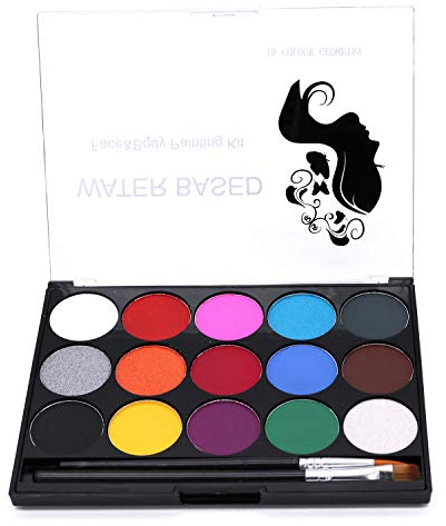 POFET Body Painting Face Paint Kit, 15 Farben ungiftige professionelle Palette mit Pinsel für Kinder waschbar für Kunstausstellung Halloween Party Colsplay Makeup Body Festliche Gesichtsfarbe Kinder