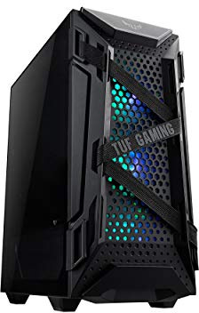 ASUS TUF Gaming GT301 - Caja compacta de Torre Media para Placas Base ATX con Panel Frontal de Panal, Ventiladores RBG direccionables Aura de 120 mm, Colgador de Auriculares y Soporte de radiador de