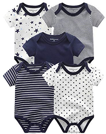 Kiddiezoom Baby Bodysuits 5-Pack, Short Sleeve Rompers Boys Girls Sleepsuit Summer Cotton Infant Onesie Clothes
