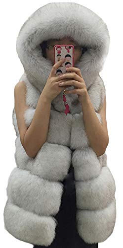 Chaleco de Piel Sintética con Capucha Sin Mangas Ligero Cálido Chaqueta Abrigo para Otoño E Invierno,Talla única,Gris 2