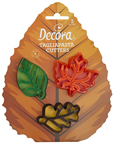 Decora 0255165 Set 3 Tagliapasta Foglie Autunnali In Plastica, Il Kit Ideale per Creare Decorazioni in Pasta di Zucchero o di Gomma, Made in Italy, Design originale. Confezione da 3 pezzi.