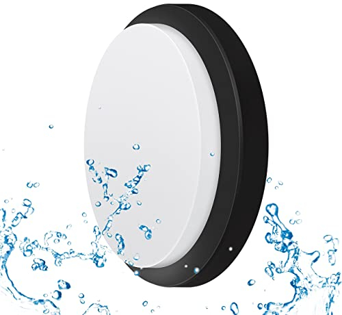 ANWIO Schwarz LED Deckenleuchte rund 13W, 980LM Außenleuchte Extra Flach 48mm IP54 Wasserfest Deckenlampe Bad Garage Keller Wandleuchte Neutralweiß 4000K - 1 Stück
