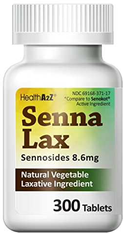 HealthA2Z® Senna Laxante | 300 unidades | Sennosides 8.6 mg | Vegetal natural | Ingredientes laxantes | Alivio durante la noche | Movimiento intestinal | Alivio del estreñimiento
