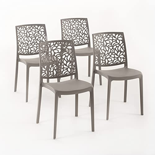 SIEDITI FUORI E DENTRO Chaises en résine avec Fibre de Verre empilables pour intérieur/Cuisine/Salle à Manger et extérieur/Jardin Anna (4 Chaises, Gris Tourterelle)