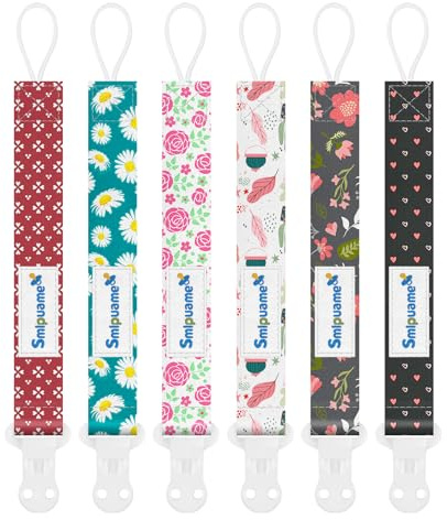 Smlpuame 6 nappkedjor baby nappkedja, nappkedja med clips för pojkar och flickor（Blomma）