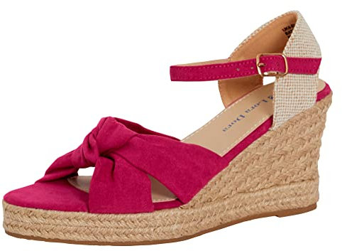 Lora Dora Damen Sandalen mit offener Spitze, Espadrille-Keilsandalen, verknotete Riemen, Keilsandalen aus Jute mit Knöchelwickelschuhen, Rosa, EU40