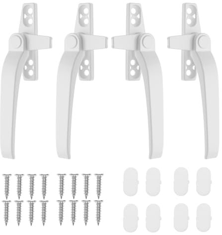 Create idea Lot de 4 poignées de fenêtre de rechange droite/gauche en alliage de zinc avec vis de fixation, interrupteur de sécurité, blanc