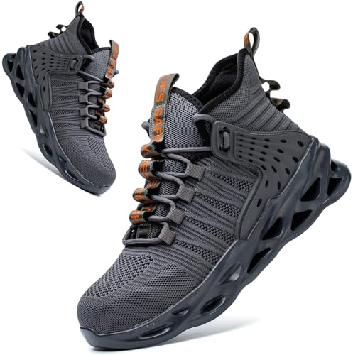 Kaximd Steel Toe Shoes for Men Women Lightweight Steel Toe Sneakers Mid Cut Indestructible Work Boots Construction Safety Shoes Deep-gray787-42