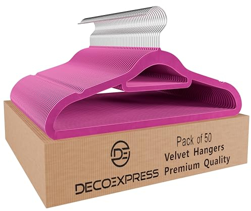 Deco Express Klassische Kleiderbügel Samt, rutschfeste & Platzsparende Kleiderbügel im Multipack (Rosa, 50er-Pack)