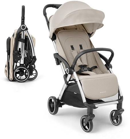KikkaBoo EDEN Buggy, barnvagn upp till 22 kg, automatisk vikning, lutningsposition, ultralätt, kompakt, beige